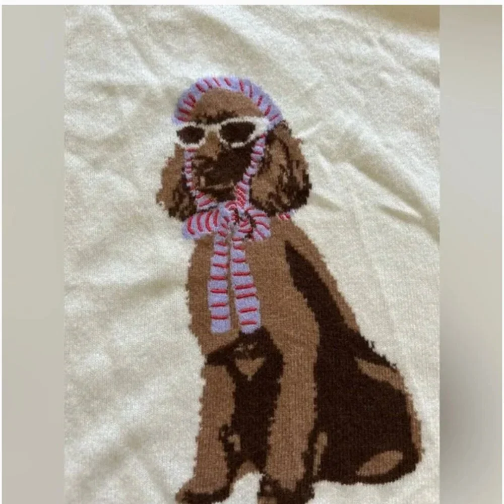 Anthropologie The Goldie Crew Neck Cashmere Blend Dog Cardigan Sweater S - Picture 7 of 10